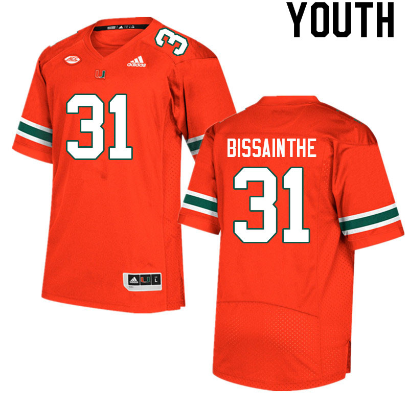 Youth #31 Wesley Bissainthe Miami Hurricanes College Football Jerseys Sale-Orange